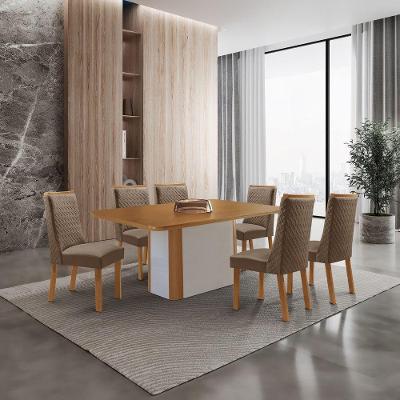 Conjunto de Jantar Isadora 6 Lugares Tampo MDF Cadeiras Veludo Creme 180CM Moderna