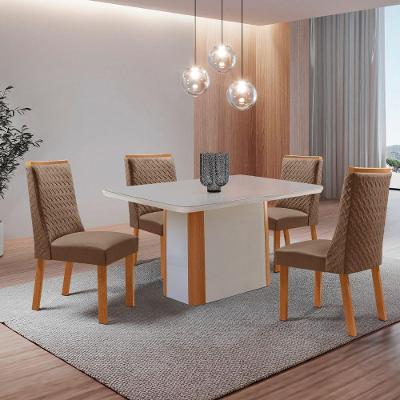 Conjunto de Jantar Isadora 4 Lugares Tampo MDF Cadeiras Estofadas Veludo Creme 120CM Moderna