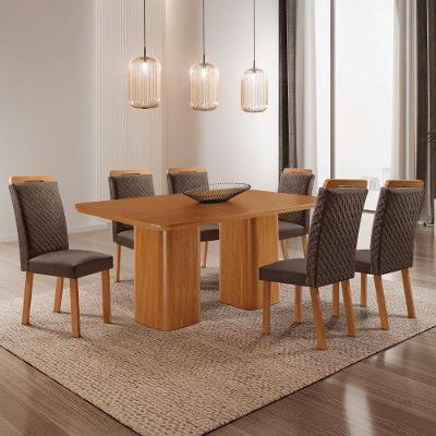 Conjunto de Jantar Eloise 6 Lugares Tampo MDF com Cadeiras Aline em Veludo Marrom 180CM Moderna