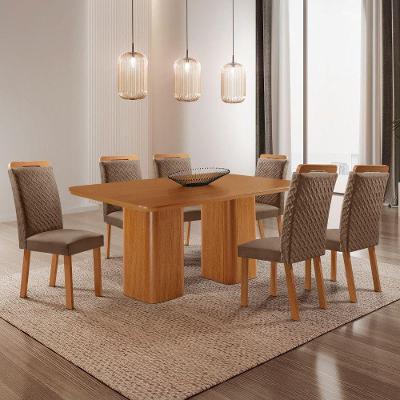 Conjunto de Jantar Eloise Aline 6 Lugares Tampo MDF Cadeiras Veludo Off White 180CM Moderna