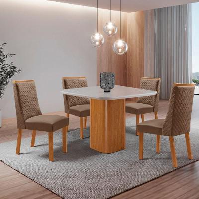 Conjunto de Jantar Eloise 4 Lugares Tampo MDF Creme 90CM Moderna