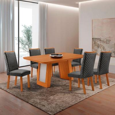 Conjunto de Jantar Carolina Laminado com Cadeiras Lira 6 Lugares Tampo MDF Grafite Off Naturale