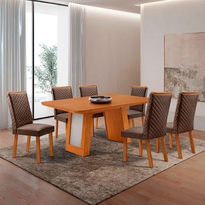Conjunto de Jantar Carolina Laminado 6 Lugares Tampo MDF Marrom Off Naturale 180CM Moderna