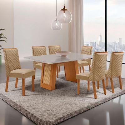 Conjunto de Jantar Carolina 6 Lugares Tampo MDF Vidro Serigrafado Off White 180CM Moderna