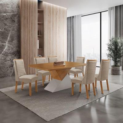Conjunto de Jantar Aster 6 Lugares Tampo MDF Cadeiras Veludo Creme 180CM Moderna
