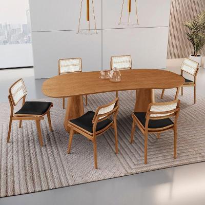 Conjunto de Jantar Noronha 6 Lugares Tampo MDF com Cadeiras Eva Premium Linho Preto Imbuia Moderna