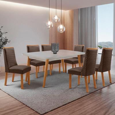 Conjunto de Jantar Copper 6 Lugares Tampo MDF com Vidro e Cadeiras Carolina em Veludo Marrom 180CM