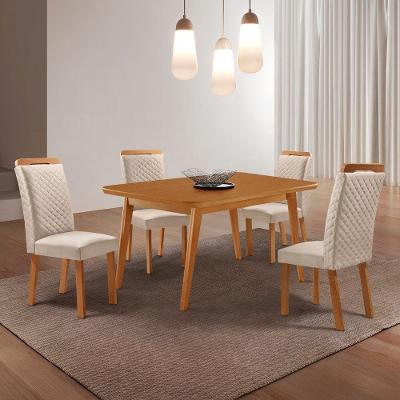 Conjunto de Jantar Copper e Lorena 4 Lugares Tampo MDF Veludo Creme 120CM Moderna