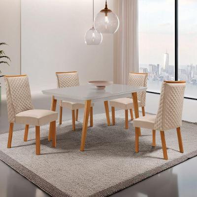 Conjunto de Jantar Copper com 4 Cadeiras Yasmin Tampo MDF Veludo Creme 120CM Moderna