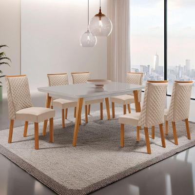 Conjunto de Jantar Copper 6 Lugares Tampo MDF com Cadeiras Yasmin Veludo Creme 180CM Moderna
