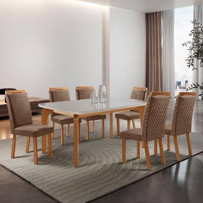 Mesa de Jantar Liz 6 Lugares Retangular MDF com Vidro 180CM Off White Moderna
