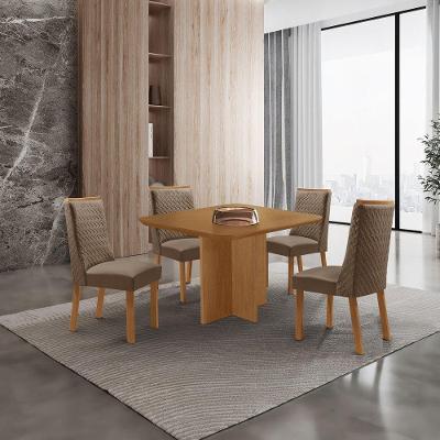 Mesa de Jantar Olimpia 4 Lugares Quadrada MDF Creme com Cadeiras Carolina Moderna 90CM