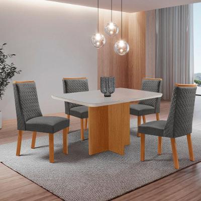Mesa de Jantar Olimpia 4 Lugares Retangular MDF com Vidro Serigrafado e Cadeiras Carolina Moderna