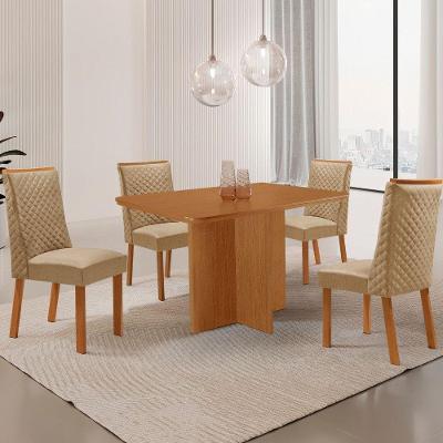 Mesa de Jantar Olimpia 4 Lugares Retangular MDF 120CM Bege com Cadeiras Yasmin Moderna