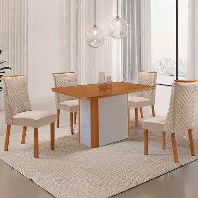 Mesa de Jantar Isadora 4 Lugares Retangular MDF 120CM Creme e Naturale com 4 Cadeiras Yasmin Moderna