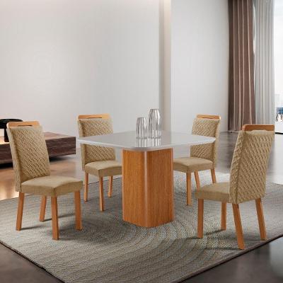 Mesa de Jantar Eloise 4 Lugares Quadrada MDF com Vidro Serigrafado 90CM Off White Moderna