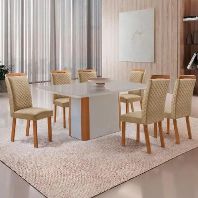 Conjunto Jantar Isadora Lorena 6 Lugares MDF Vidro Serigrafado Off White 180CM Moderna