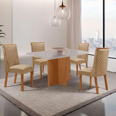 Conjunto de Jantar Olimpia 4 Lugares Tampo MDF com Cadeiras Yasmin 120CM Moderna