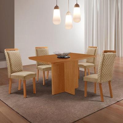Conjunto de Jantar Olimpia 4 Lugares Tampo MDF Canto Copo Estofado 120CM Moderna