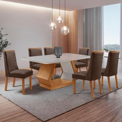 Mesa de Jantar Alvorada 6 Lugares Retangular MDF com Vidro 180CM Off White Moderna