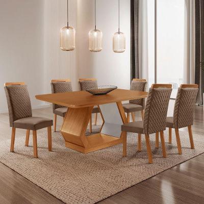 Mesa de Jantar Alvorada 6 Lugares Tampo em MDF com Cadeiras Aline Estofadas Off White 180CM Moderna