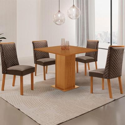 Conjunto de Jantar Loren 4 Lugares Tampo MDF com Cadeiras Yasmin Veludo Marrom 90CM Moderna