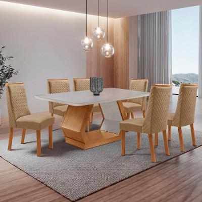 Mesa de Jantar Alvorada 6 Lugares Retangular MDF com Vidro 180CM Off White Moderna