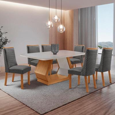Mesa de Jantar Alvorada 6 Lugares Retangular MDF com Vidro 180CM Grafite Moderna