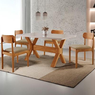 Conjunto Sala de Jantar Star 4 Lugares Tampo MDF Laqueado com Vidro Imbuia Moderna