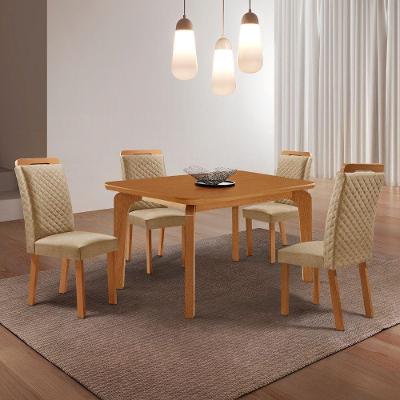 Conjunto Mesa Liz e 4 Cadeiras Lorena 4 Lugares Tampo MDF Amadeirado 120CM Moderna