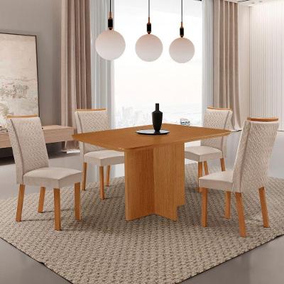 Conjunto de Jantar Olimpia 4 Lugares Tampo MDF Canto Copo com Cadeiras Lisa Veludo Creme 120CM