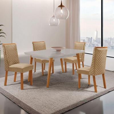 Conjunto de Jantar Copper com Cadeiras Yasmin 4 Lugares Tampo MDF Off White 120CM Moderna