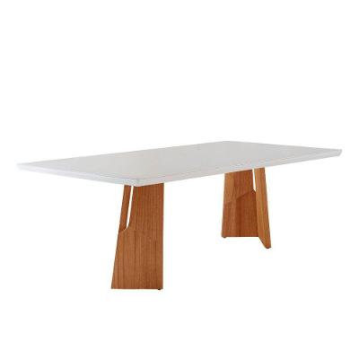 Mesa para Sala de Jantar Florida Retangular Tampo Canto Moeda Vidro 220CM Cinamomo Imbuia Laq Off