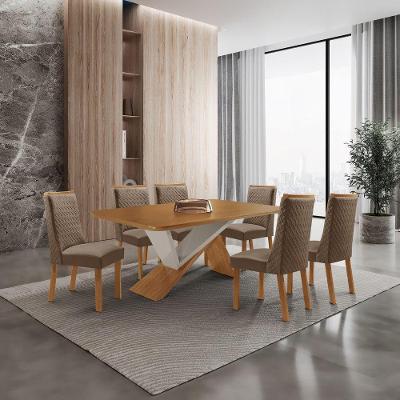 Mesa de Jantar Yasmin 6 Lugares Retangular MDF Off White com Cadeiras Carolina Moderna
