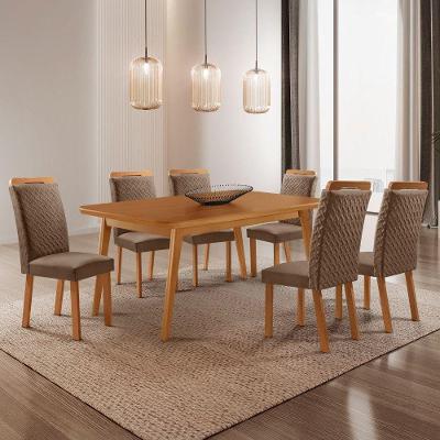 Mesa de Jantar Copper 6 Lugares Retangular MDF 180CM Creme com Cadeiras Aline Moderna