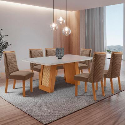 Mesa de Jantar Carolina 6 Lugares Retangular MDF com Vidro 180CM Off White Moderna