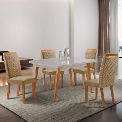 Conjunto de Jantar Copper 4 Lugares Tampo MDF Cadeiras Aline Estofadas Off White 120CM Moderna