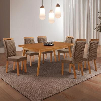 Conjunto de Jantar Copper 6 Lugares Tampo MDF Cadeiras Lorena Veludo Creme 180CM Moderna
