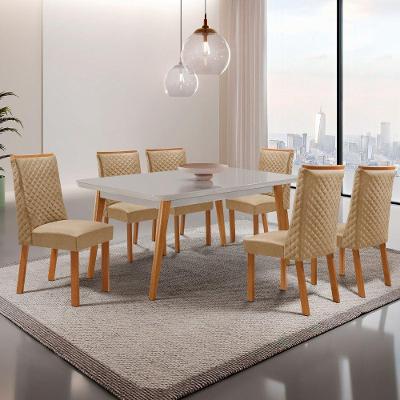 Conjunto de Jantar Copper 6 Lugares Tampo MDF com Cadeiras Yasmin Off White 180CM Moderna