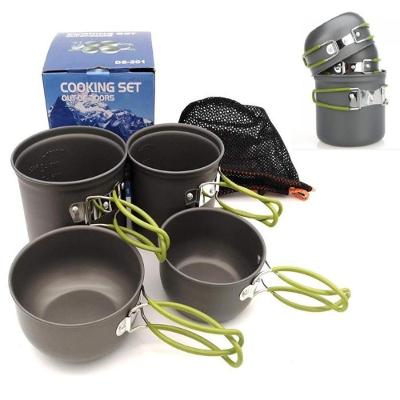Jogo de Panelas para Camping 4 Peças Alumínio Anodizado Cabos Dobráveis Bolsa de Rede Bivolt Yeet
