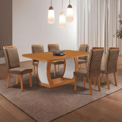 Conjunto de Jantar Milena 6 Cadeiras Lorena Tampo MDF Veludo Off White 180CM Moderna
