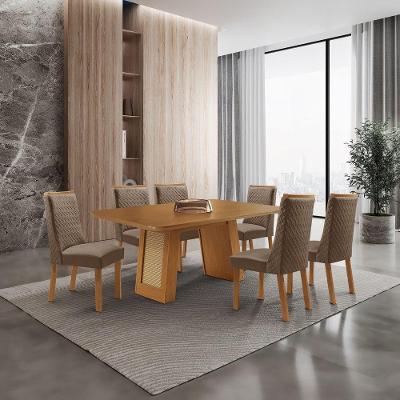 Mesa de Jantar Carolina 6 Lugares Retangular MDF 180CM Bege com Cadeiras Veludo Capuccino Naturalle