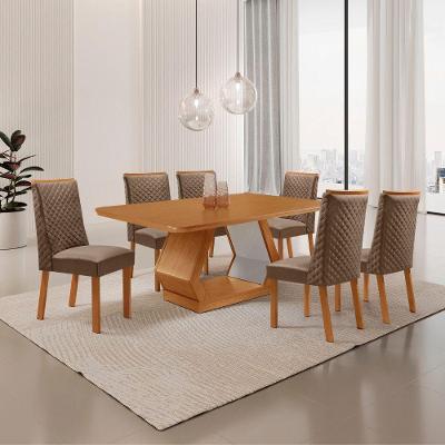 Mesa de Jantar Alvorada 6 Lugares Retangular MDF 180CM Creme com Cadeiras Yasmin Capuccino Moderna
