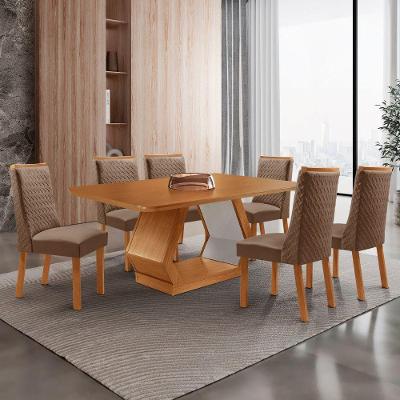Mesa de Jantar Alvorada 6 Lugares Retangular MDF Canto Copo 180CM com 6 Cadeiras Carolina Moderna