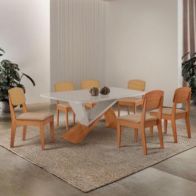 Mesa de Jantar Yasmin Copper Premium 6 Lugares Tampo Vidro Off White Moderna