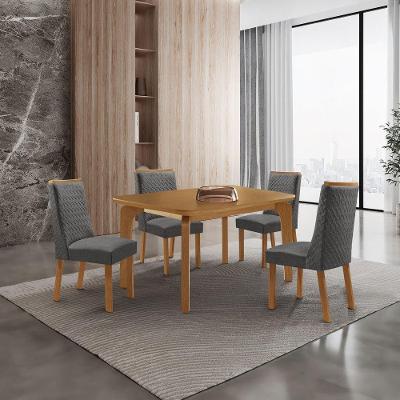 Mesa de Jantar Liz 4 Lugares Retangular MDF Copo e 4 Cadeiras Carolina Grafite e Naturalle Moderna