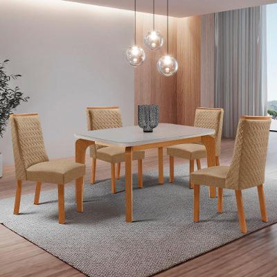 Mesa de Jantar Liz 4 Lugares Retangular MDF com Vidro 120CM Off White Moderna