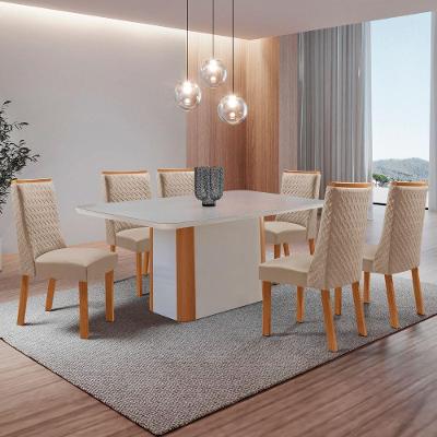 Mesa de Jantar Isadora 6 Lugares Retangular MDF com Vidro Off White Moderna 180CM