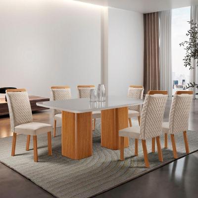 Mesa de Jantar Eloise 6 Lugares Retangular MDF com Vidro 180CM Off White Moderna