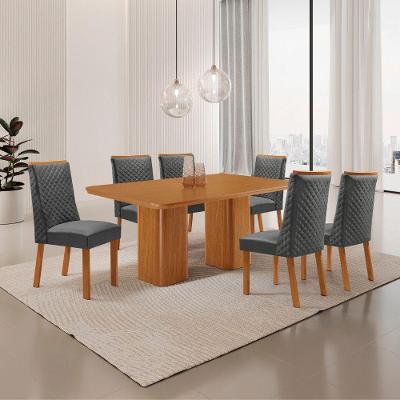 Mesa de Jantar Eloise Yasmin 6 Lugares Retangular MDF 180CM Grafite Naturalle Moderna